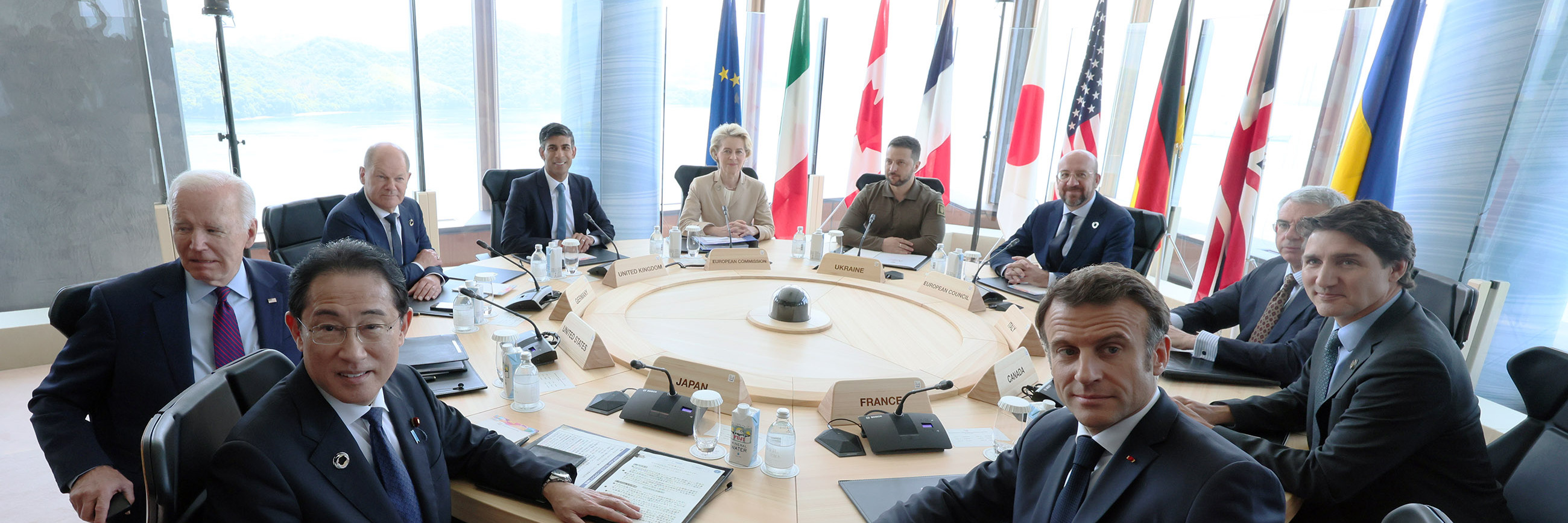 G7 leaders sitting in the tables during Hiroshima Summit